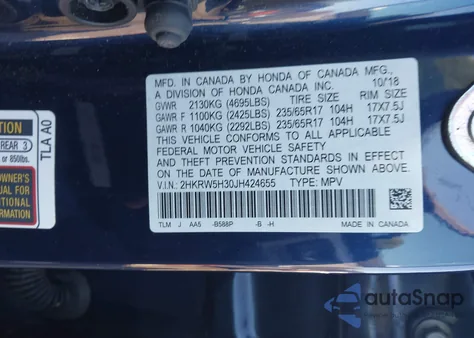 2018 Honda Cr-V Lx из США, поврежденный, VIN 2HKRW5H30JH424655